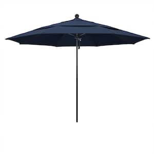 11 ft. Black Aluminum Commercial Market Patio Umbrella with Fiberglass Ribs and Pulley Lift in Spectrum Indigo Sunbrella