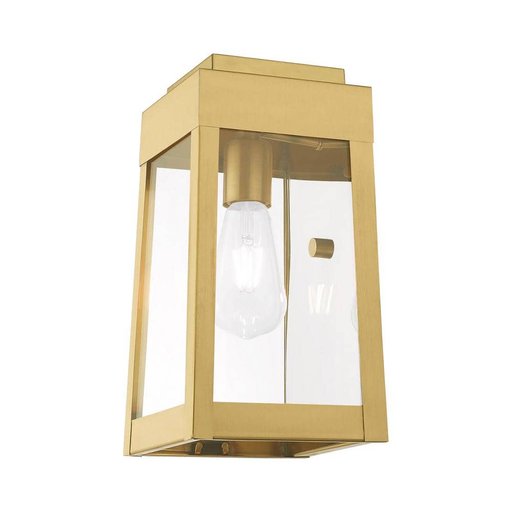 Satin Brass and Clear Glass Modern Industrial Outdoor Lantern