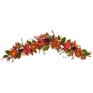 6 ft. Orange Fall Ranunculus, Hydrangea and Berries Autumn Artificial Garland