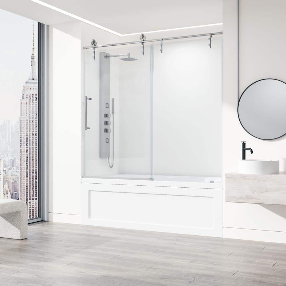 Hamilton 60" Chrome Frameless Sliding Tub Door with Clear Glass