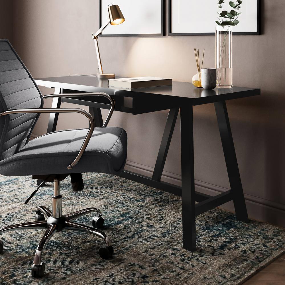 Dylan Rustic Farmhouse Solid Wood 60" Writing Desk with Keyboard Tray in Black