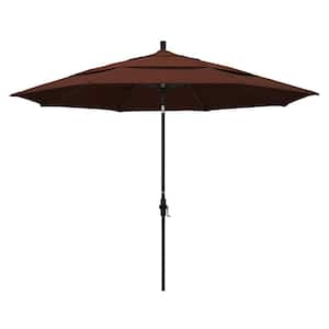 11 ft. Black Aluminum Pole Market Aluminum Ribs Crank Lift Outdoor Patio Umbrella in Bay Brown Sunbrella