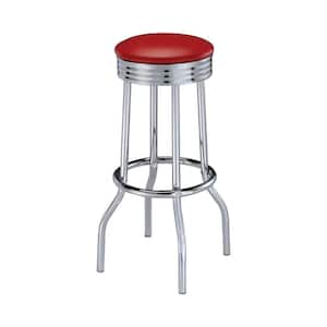 25 in. Red and Chrome Backless Metal Frame Bar Stool with Faux Leather Seat