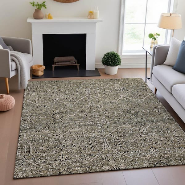 Mayfield Premium Machine Washable Abstract AMF1223 Khaki 10 ft. x 14 ft. Area Rug