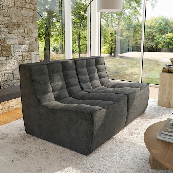 27.5 in. Black Linen Fabric Lazy Floor Corner Relax Modular Sofa Fireside Chair Couch for Apartment