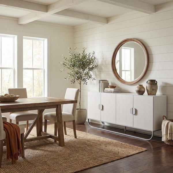 Clihome 70.9 in. W Antique White Wood Grain Buffet Sideboard Cabinet Storage Cabinet with 4 Doors and Gold Metal Legs CL-1541B-K-GW-A