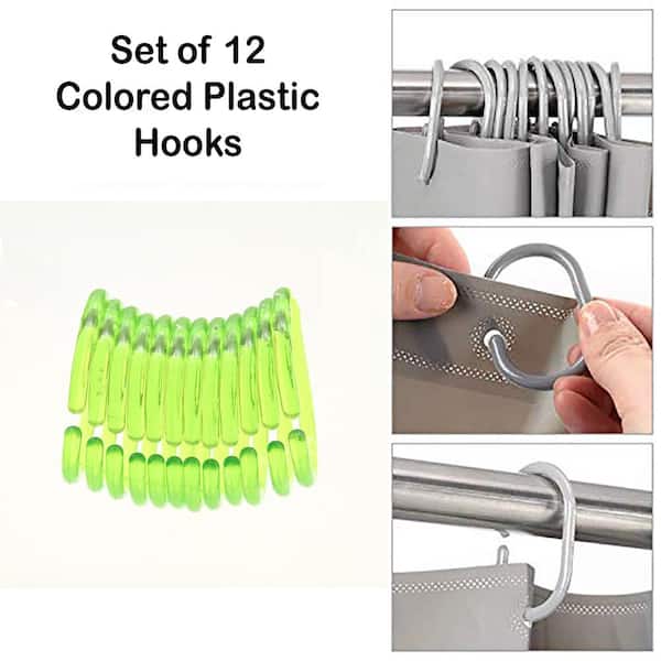 Evideco Shower Curtain Rings Plastic Hooks (Set of 12) - Clear Lime Green