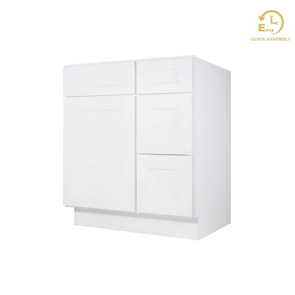 Shaker White Solid Wood Freestanding Vanity Cabinet with Drawers