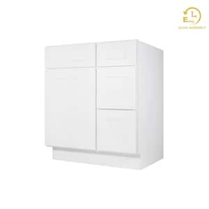 Easy-DIY Combo Bases - Drawers Right 30 in. W x 21 in. D x 34.5 in. H Bath Vanity Cabinet without Top in Shaker White