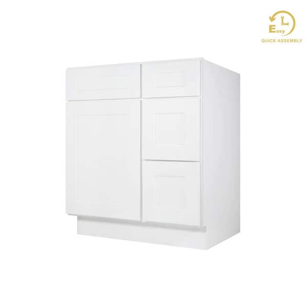 Lancaster Shaker Assembled 30 in. W x 21 in. D x 32.5 in. H Bath Vanity Sink Base Cabinet with 2 Left Drawers in White Lancaster Shaker Assembled 30 in. W x 21 in. D x 32.5 in. H Bath Vanity Sink Base Cabinet with 2 Left Drawers in White