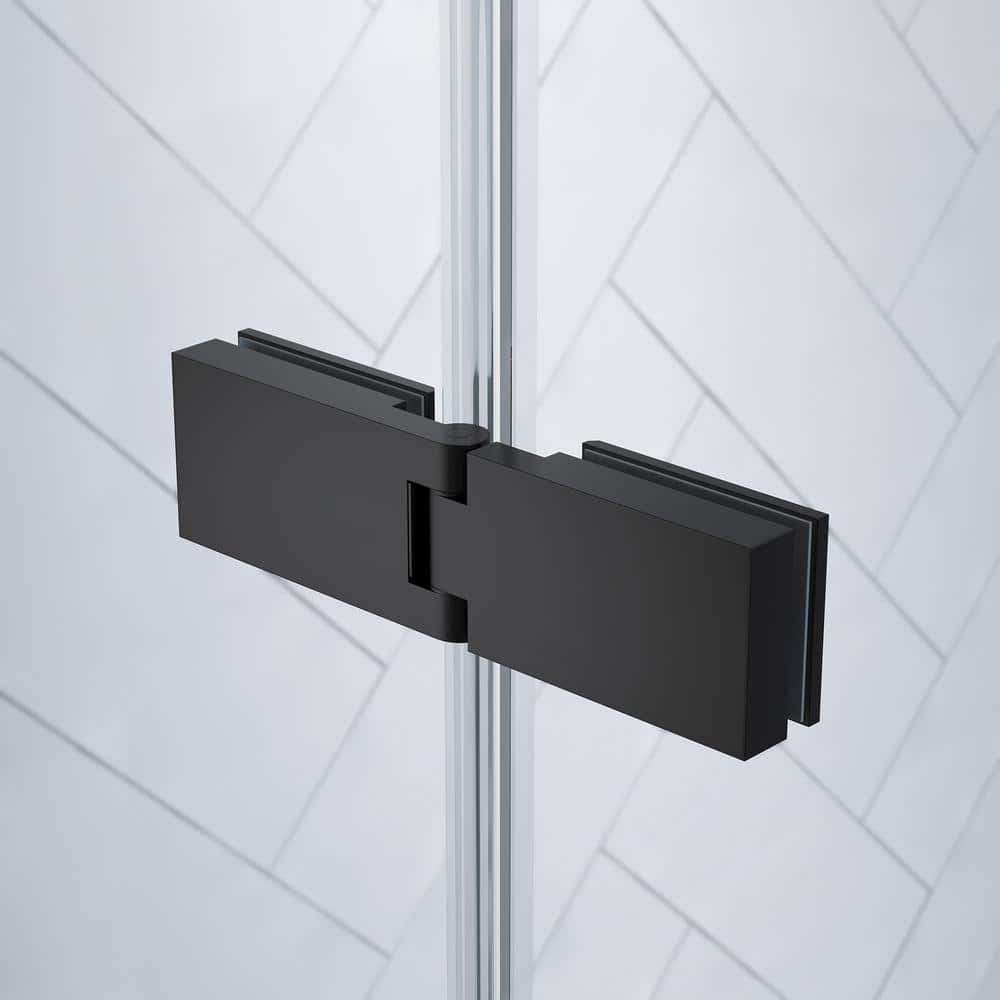 Tampa Black Frameless Alcove Shower Kit with Shelves, 77" x 72"