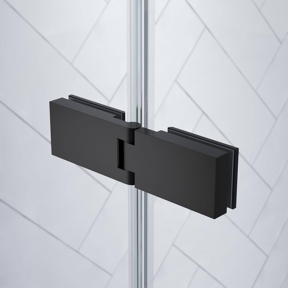 Black Tempered Glass Frameless Corner Shower Kit, 72" x 72"