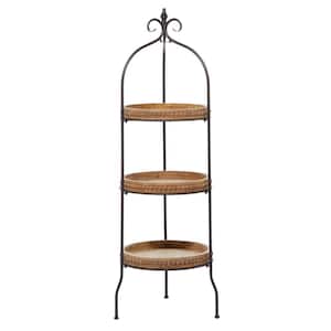 3 Shelves Metal Stationary Brown Arched Beaded Shelving Unit with Scroll Top