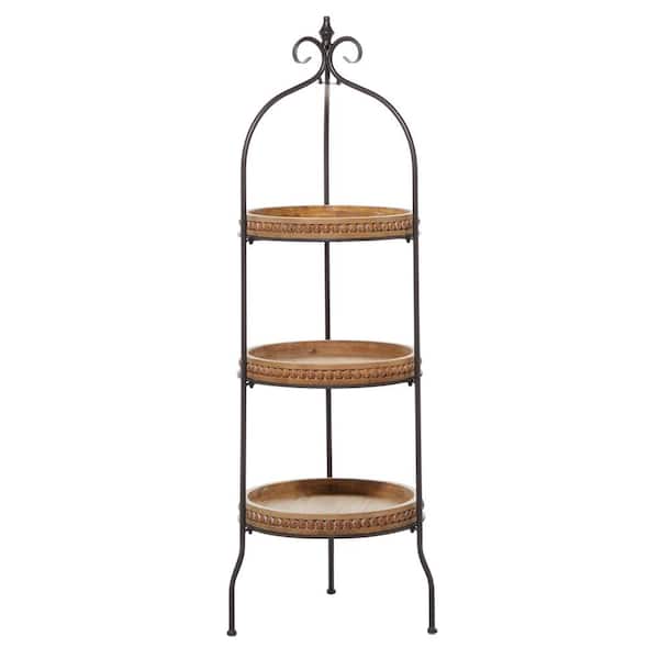 Litton Lane 3 Shelves Metal Stationary Brown Arched Beaded Shelving Unit with Scroll Top