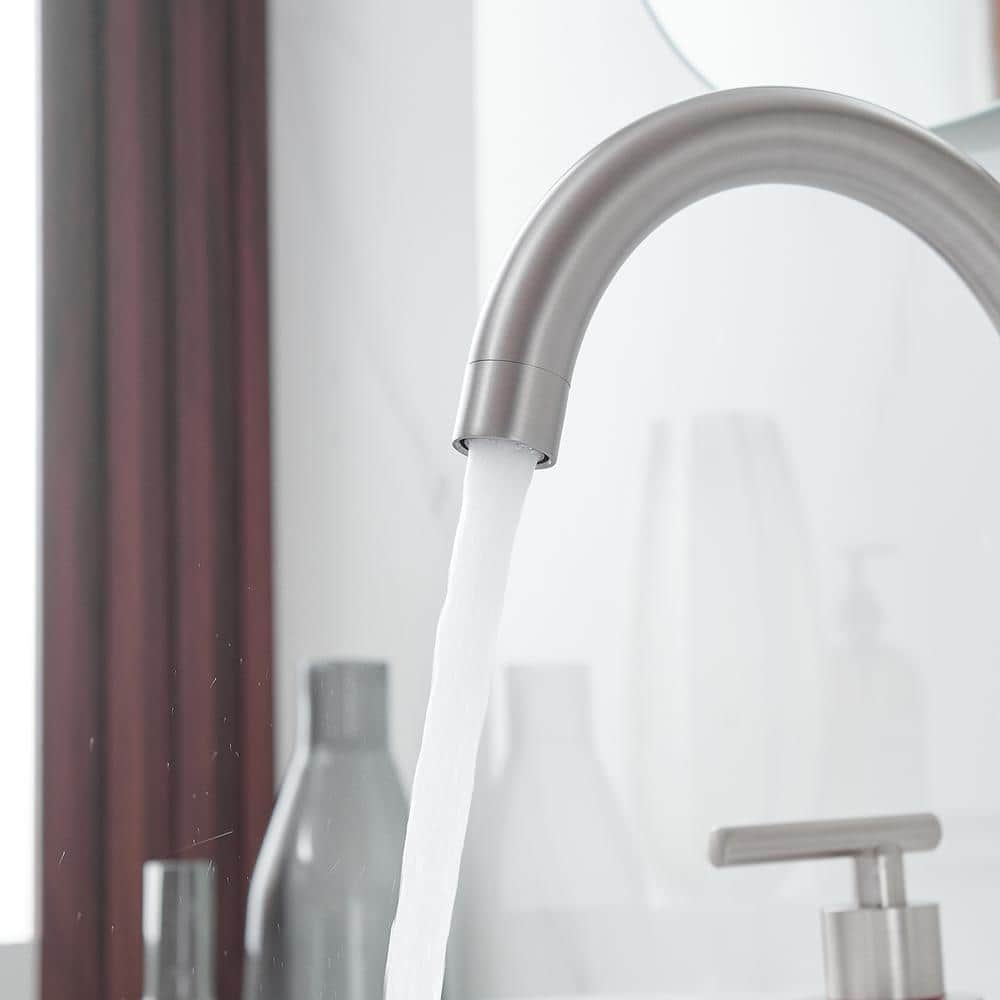 Brushed Nickel 8-Inch Widespread 2-Handle High-Arc Bathroom Faucet