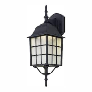 17.88 in. Black LED Outdoor Wall Light Fixture with Textured Glass