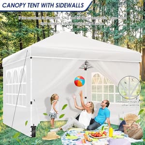 10 ft. x 10 ft. White Straight Leg Pop-Up Canopy Instant Folding, Outdoor Canopy Tent w/Sidewalls & Windows