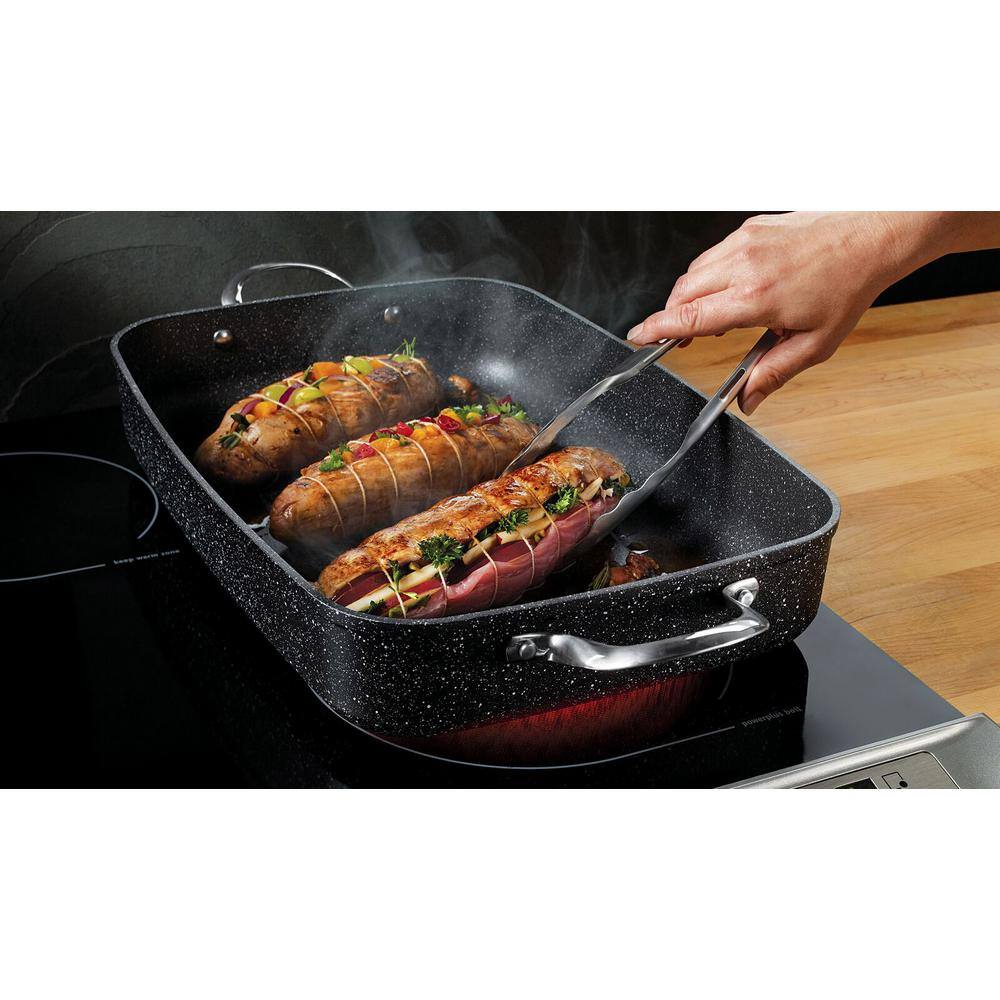 Black Non-Stick Aluminum Roasting Pan with Rack and Handles