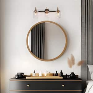 Modern Black and Brass Vanity Light 3-Light Contemporary Linear Bathroom Wall Light with Jar Textured Glass Shades