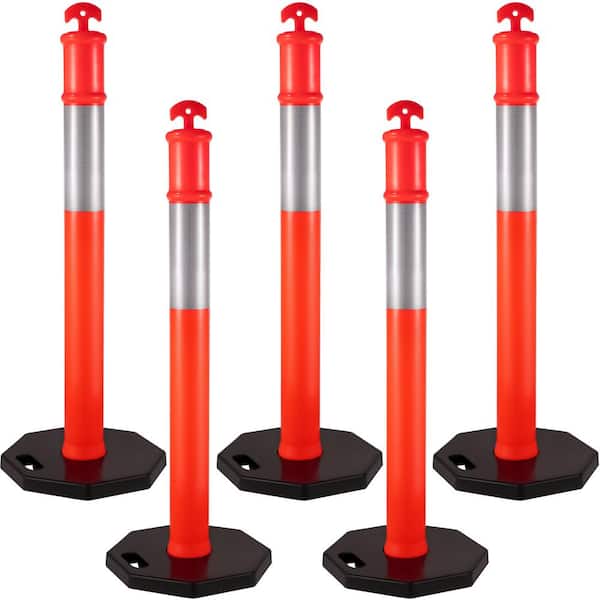 5-Pack Delineator Posts 44 in. Height, Orange PE Delineator Post Kit 10 in. Reflective Band, Traffic Delineator Posts