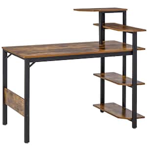Compact 25 in. Brown Computer Desk with 4-Tier Open Bookshelf, Large Tabletop and Wood Grain Design for Home Office