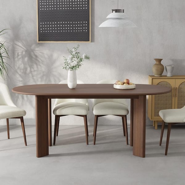 George Modern Oval Walnut Oak Wood Top 67 in. 4 Legs Dining Table Seats 6