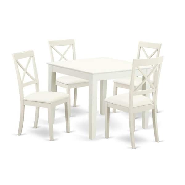 East West Furniture 5-Piece Linen White Finish Solid Wood Top - Dining Room Set - Seats 4
