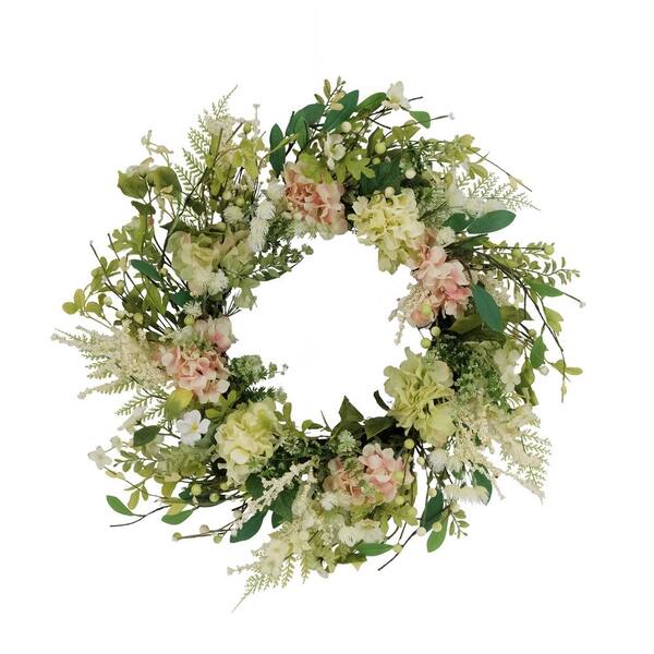 Puleo International 24 in. Artificial Hydrangea and Dogwood Floral Spring Wreath