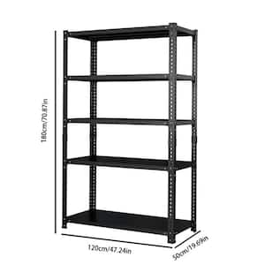 5-Shelf Freestanding Black Heavy Duty Metal Shelf Weight Capacity 800 lbs. (47.24 in. x  19.68 in. x 70.86 in. )