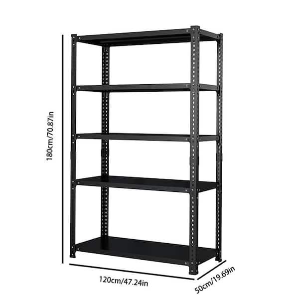 FUNKOL 5-Shelf Freestanding Black Heavy Duty Metal Shelf Weight Capacity 800 lbs. (47.24 in. x  19.68 in. x 70.86 in. )