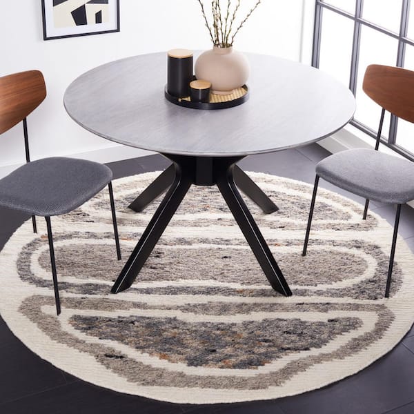 Casablanca 6 ft. x 6 ft. Ivory/Dark Gray Abstract Rectangle Round Area Rug