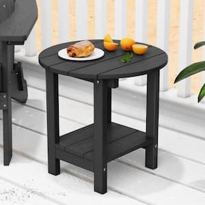 17-5/8 in. H Black Round Plastic Adirondack Outdoor Patio Side Table (2-Pack)