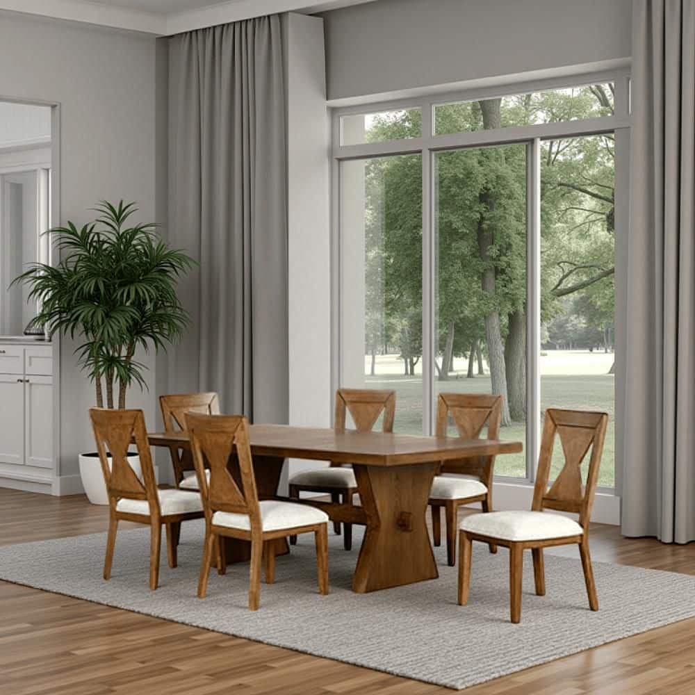 Oak Brown and White 30 in. 7-Piece Dining Set