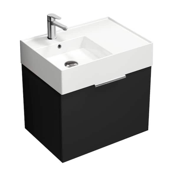 Nameeks Derin 23.6 in. W x 17.3 in. D x 25.19 in. H Modern Bathroom Vanity in Matte Black With White Ceramic Top