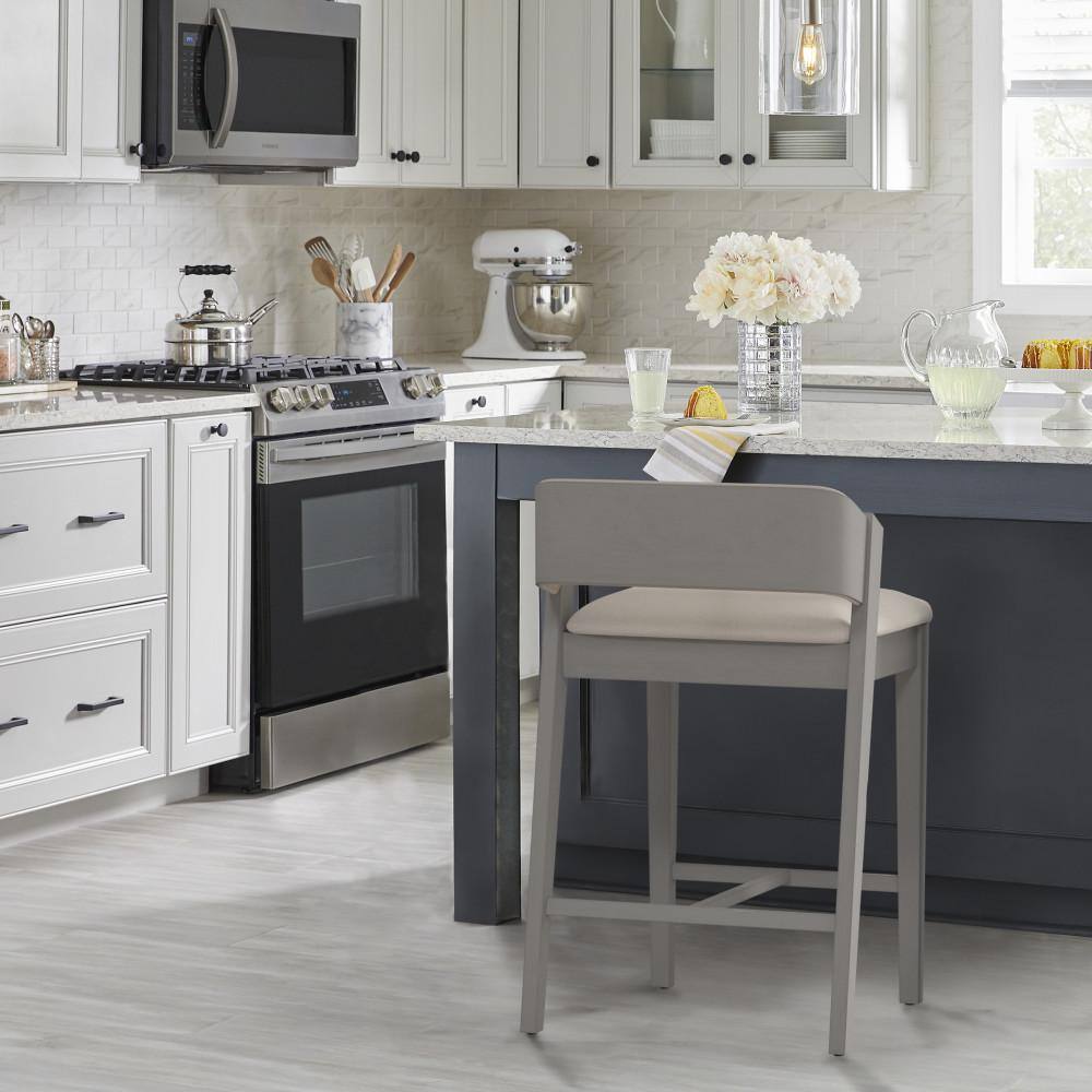 Distressed Gray Wood Saddle Style Counter Stool