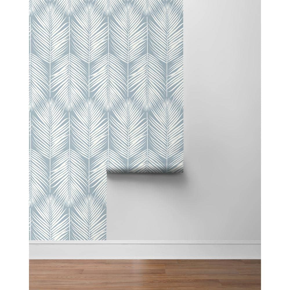 Light Blue and White Vinyl-Coated Palm Silhouette Wallpaper