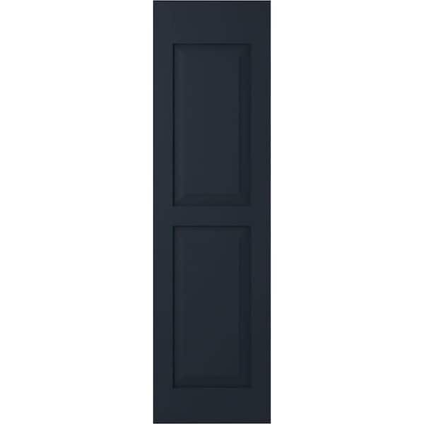 Ekena Millwork 18 in. W x 77 in. H Americraft 2-Equal Flat Panel Exterior Real Wood Shutters Pair in Starless Night Blue