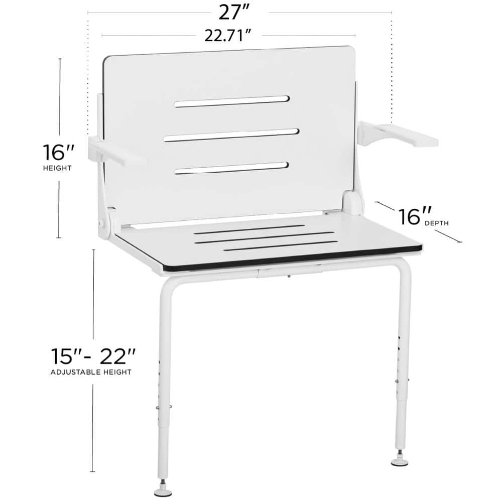 White Matte Heavy Duty Folding Wall Mount Shower Seat