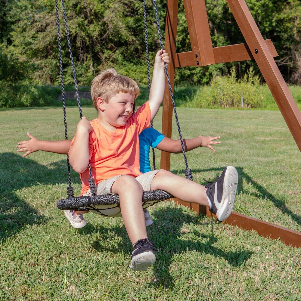 Cedar Two-Tone Wooden Swing Set with Tube Slide