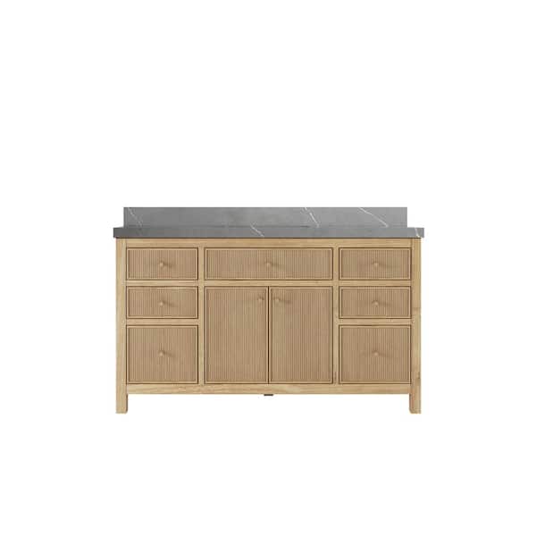 Willow Collections Sonoma Teak 60 in. W x 22 in. D x 36 in. H Single Sink Bath Vanity in Light Natural with 2 in. Piatra Gray Quartz Top