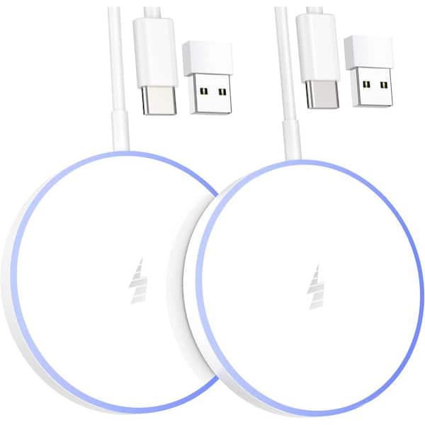 EKIEUDL Magnetic Wireless Fast Charger, 2 LED Magnet Charging Pad Mag Safe w/Dual Charging Ports for iPhone and Airpod (2-Pack)