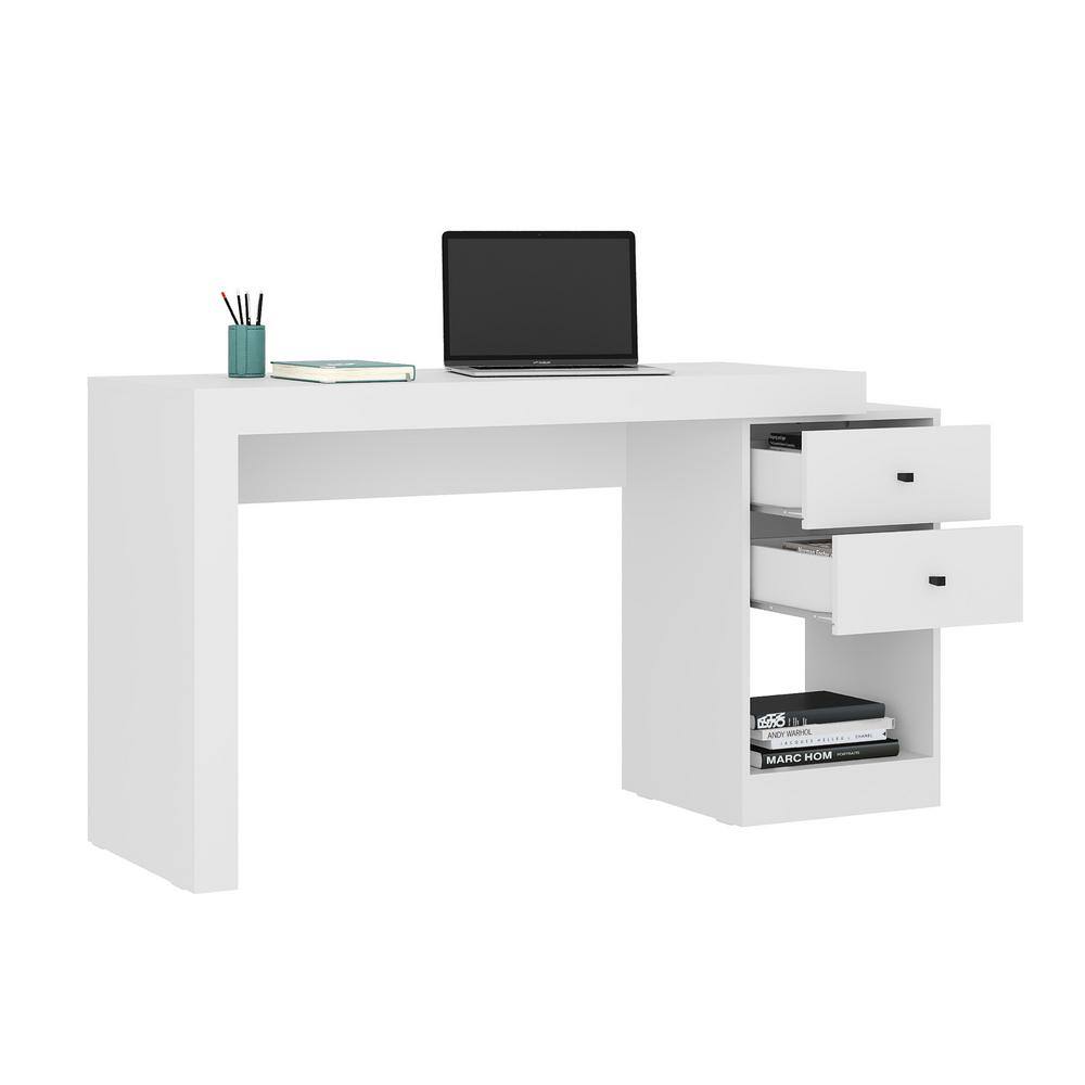 White Expandable Home Office Desk with Drawers and Filing Cabinet