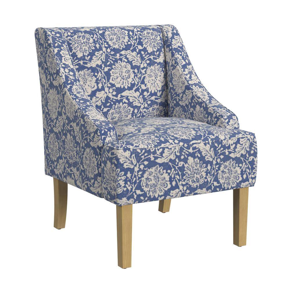 Light Blue Floral Upholstered Swoop Arm Accent Chair