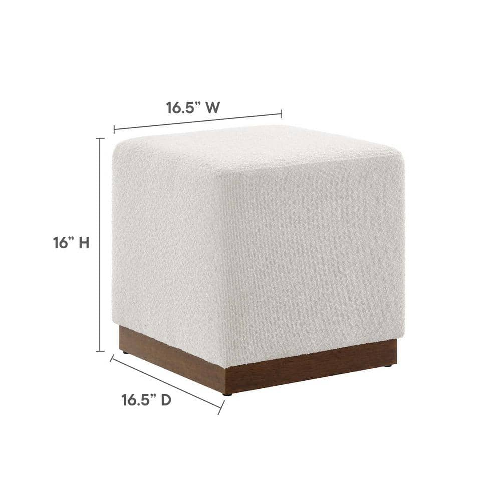 Tilden 17" Square Boucle Upholstered Ottoman with Walnut Base