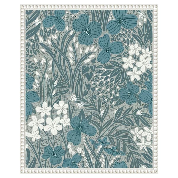 Amanti Art Field of Flowers Blue by Katie Oshea 16 in. W x 20 in. H. Canvas Wall Art Print Framed in White