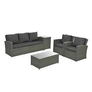 Gray 5-Piece Wicker Rattan Outdoor Sectional Sofa Set with Dark Gray Cushions