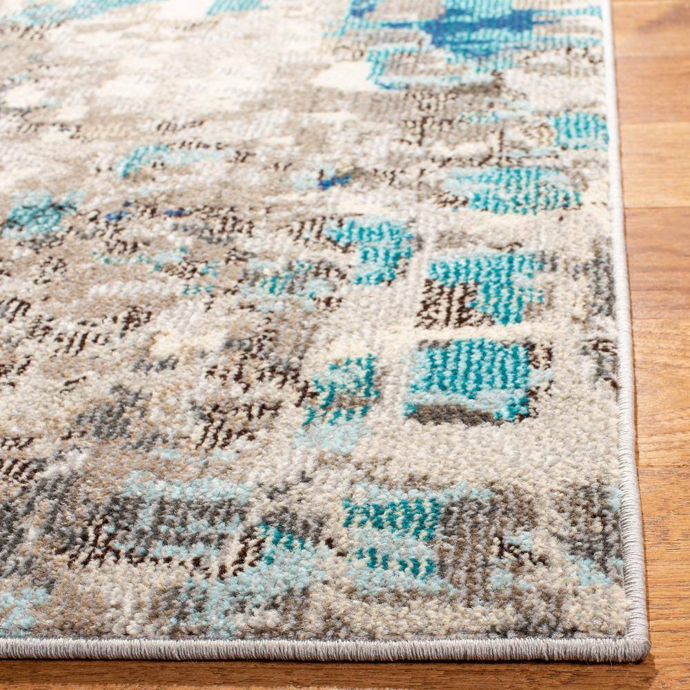 Modern Grey/Blue Synthetic 10' x 14' Easy-Care Area Rug