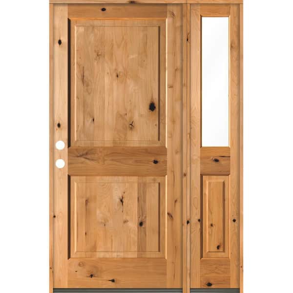 Krosswood Doors 50 in. x 80 in. Rustic knotty alder Right-Hand/Inswing Clear Glass Clear Stain Square Top Wood Prehung Front Door w/RHSL