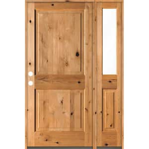 56 in. x 80 in. Rustic knotty alder Right-Hand/Inswing Clear Glass Clear Stain Square Top Wood Prehung Front Door w/RHSL