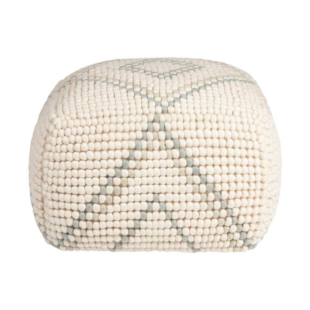 Oversized Cream & Teal New Zealand Wool Square Pouf